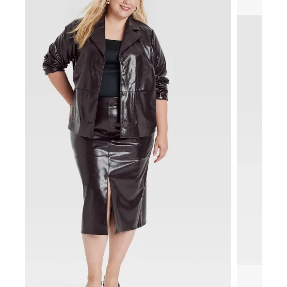 NWT new faux leather midi skirt brown size 17